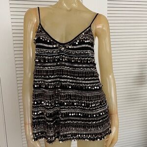 Calypso St. Barth Black Tank Top- Women’s M- Beaded Sequins Drops in Gold Silver